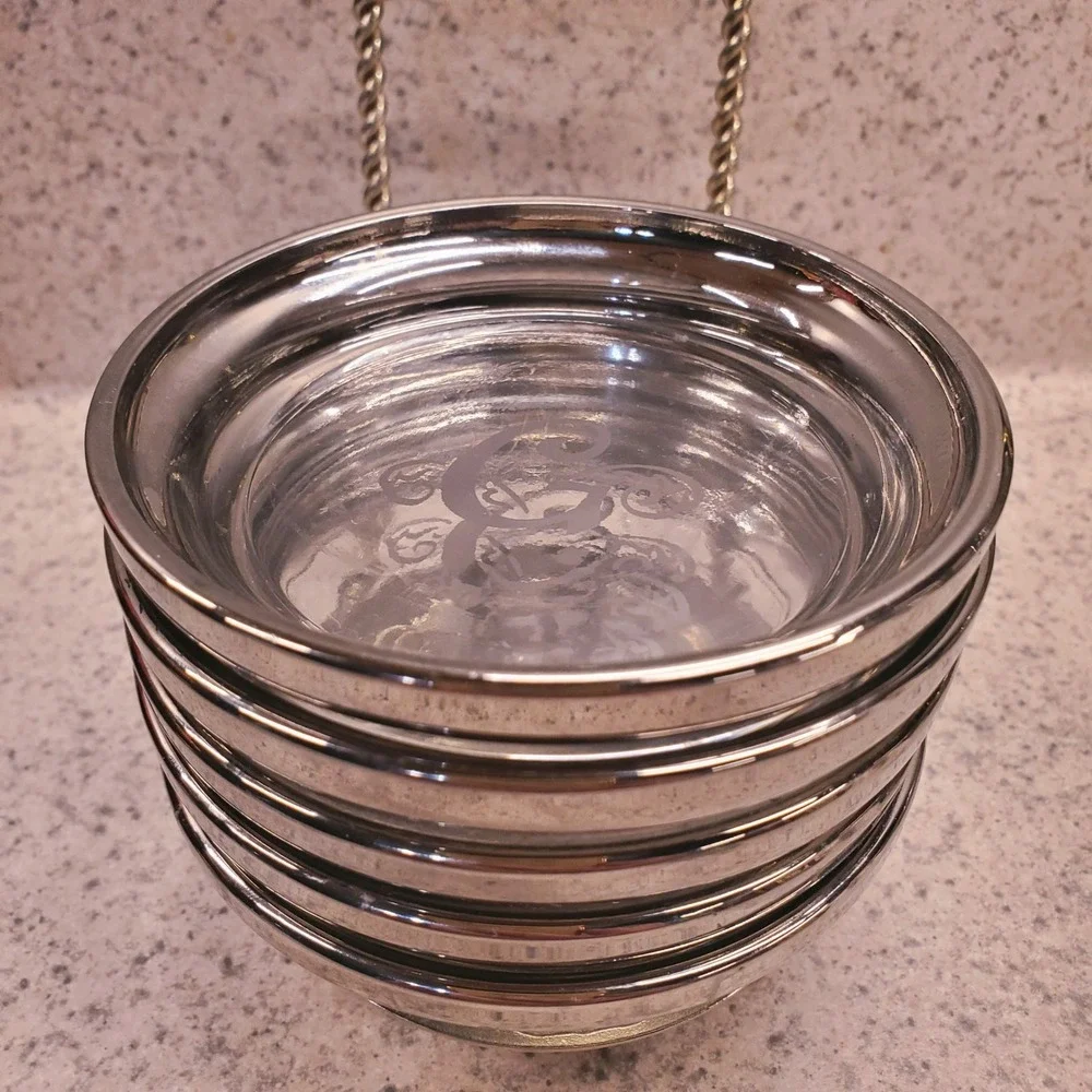 5 Vintage Dorothy Thorpe Monogram Initial G Clear Glass Coasters Silver Rim